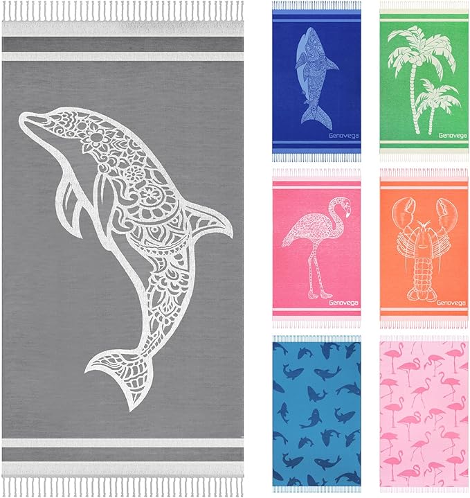 Genovega Oversized Cotton Turkish Beach Towels 72"x36" Lightweight Quick Dry Sandless Pool Swim Towel Large No Sand Compac...