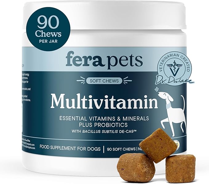 Fera Pets Dog Multivitamin Chews with Glucosamine and Probiotics - Essential Dog Vitamins & Minerals - Promotes Healthy Di...