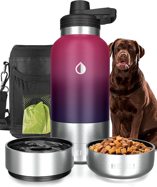 HEMLI 32 oz. Dog Water Bottle, Insulated Dog Travel Water Bottle, Stainless Steel Pet Water Bottle Dispenser Portable Food...