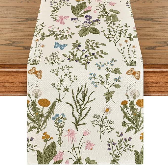 Artoid Mode Wildflowers Floral Spring Table Runner, Seasonal Summer Butterfly Kitchen Dining Table Decoration for Home Par...