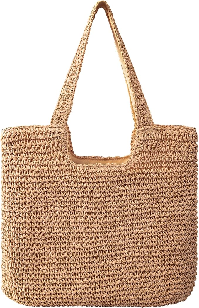 Pleneal Straw Beach Bags for Women - Women Beach Handmade Woven Tote Bag, Summer Mesh Hollow Shoulder Bag for Holiday