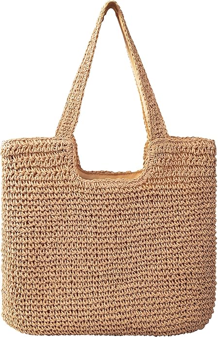 Pleneal Straw Beach Bags for Women - Women Beach Handmade Woven Tote Bag, Summer Mesh Hollow Shoulder Bag for Holiday