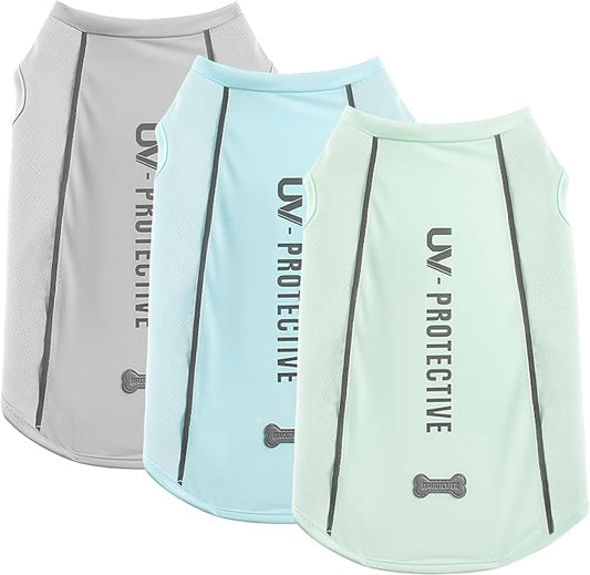 3Pack Sunblock Dog Shirt Breathable Reflective Dog T-Shirt Lightweight Sun Protection Sleeveless Dog T Shirts for Small Me...