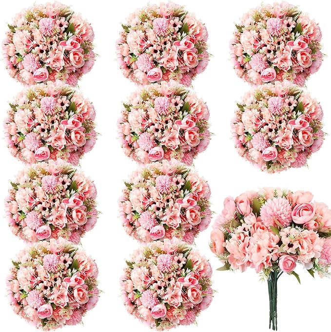 Tigeen 12 Pcs Peonies Artificial Flowers Faux Roses Silk Flowers Hydrangea Artificial Bouquet for Wedding Table Centerpiec...
