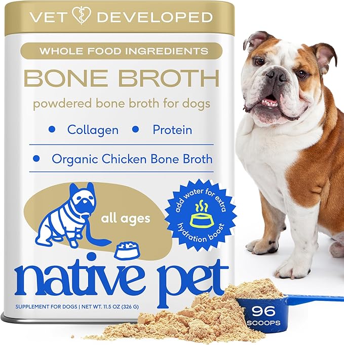 Native Pet Bone Broth for Dogs and Cats - Chicken Bone Broth Powder Dog Food Toppers for Picky Eaters - Provides Extra Nut...