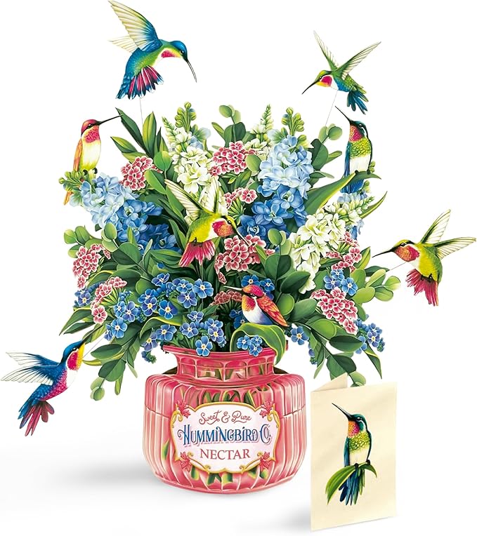 Freshcut Paper Pop Up Cards, Hummingbird Oasis, 12 Inch Life Sized Forever Flower Bouquet 3D Popup Greeting Card, Birthday...