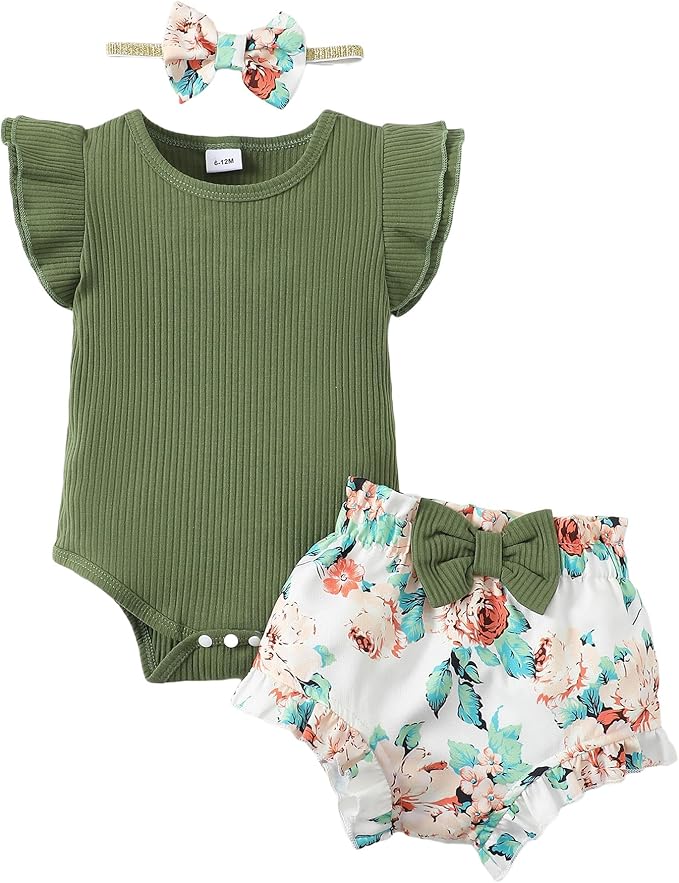 SUNNY PIGGY Newborn Baby Girl Clothes Romper Floral Shorts Set Infant Summer Outfits Baby Girls' Clothing for 0-18 Month