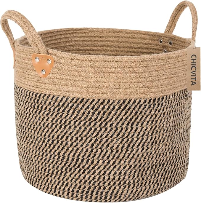 CHICVITA Wicker Laundry Basket With Handles, Storage Baskets for Decor, Rope Basket for Blankets, Toys, Clothes, Shoes, Pl...