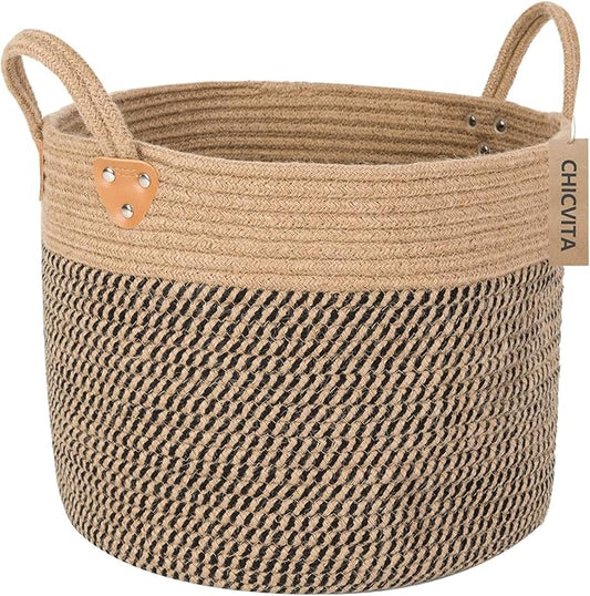 CHICVITA Wicker Laundry Basket With Handles, Storage Baskets for Decor, Rope Basket for Blankets, Toys, Clothes, Shoes, Pl...