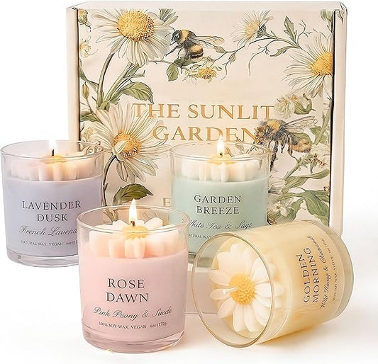 4 Pack Scented Candles Gift Set - 24oz Aromatherapy Natural Soy Candles - Unique Floral Design- Relaxation Gifts for Mom, ...