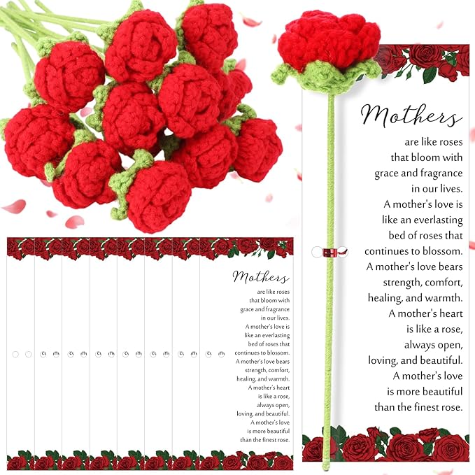 Sayglossy 30 Sets Mother's Day Crochet Rose Bulk Gifts Knitted Roses Crochet Flowers with Mother's Day Card for Church Mom...
