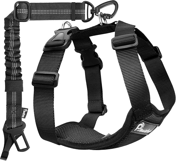 Pawaboo Dog Seat Belt Harness for Car, Dog Car Harness Seatbelt with Double Clips, Adjustable Breathable Pet Vest & Dogs S...