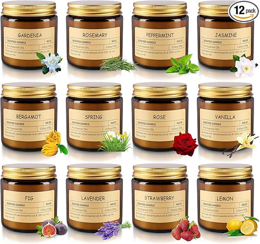 12 Pcs Scented Candles with Added Natural Essential Oils, 3.05oz, Suitable for Various Festivals, Parties, Yoga, and Home ...