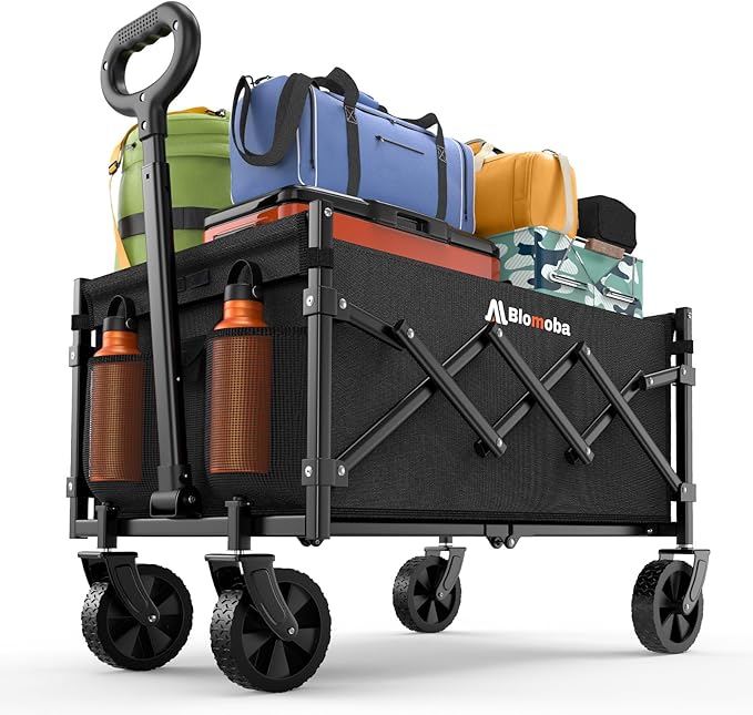 Collapsible Wagon with Wheels, 220 lbs Wagons Carts Foldable Wagon Cart with Flexible Handle, Lightweight Portable Folding...