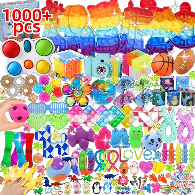 BILLFULL 1000 Pcs Party Favors for Kids, Fidget Toys Bulk, Birthday Gift Toys, Fidgets Stocking Stuffers, Treasure Box Par...