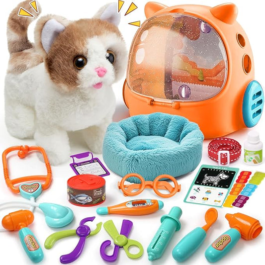 TUZT 17PCS Interactive Cat Toys for Kids, Toys for 3 4 5 6 7 8 Year Old Girls Kids Boys, Walking & Meowing Cat Toy with So...