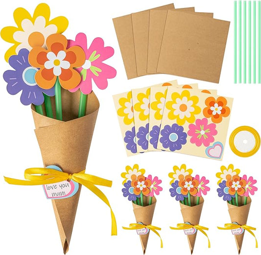 BeYumi Flower Bouquet Craft Kit - 24Pcs Mother's Day Flower Bouquet Craft for Kids Make Your Own Bunch of Flowers Teacher ...