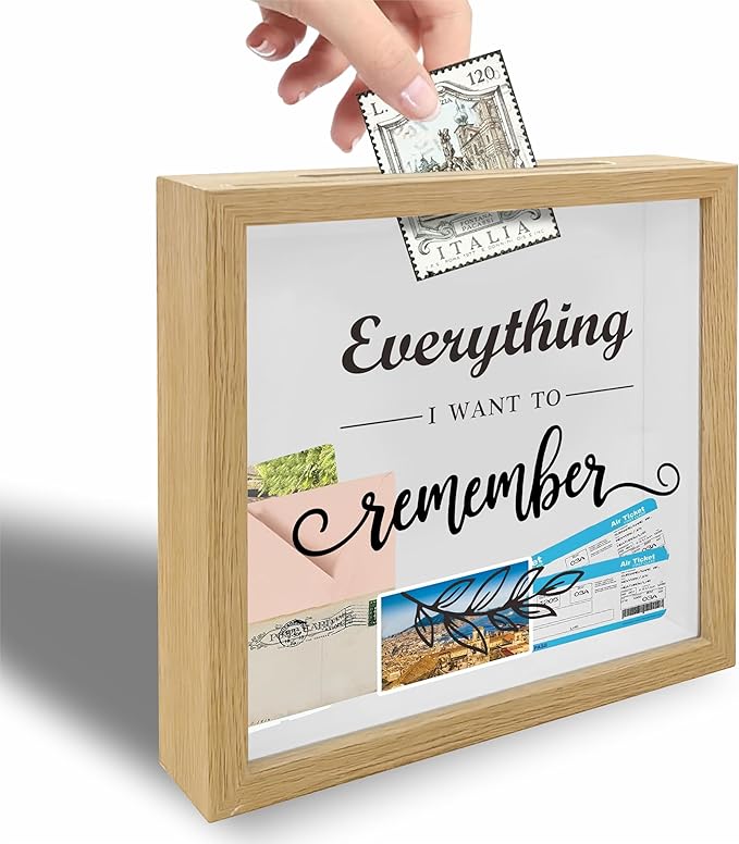8x8 Shadow Box Frame - Decorative Greenery Wooden Memorable Box For Saving - Everything I Want To Remember - Display Memor...