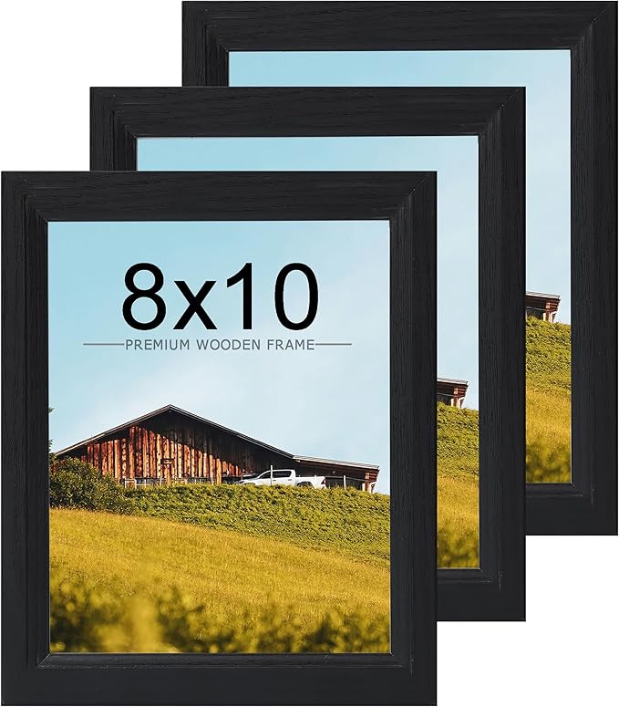 KTKDE 8x10 Picture Frame Set of 3, Wooden frames black, Vertical & Horizontal Wall Hanging for Wall or Tapletop Display,St...