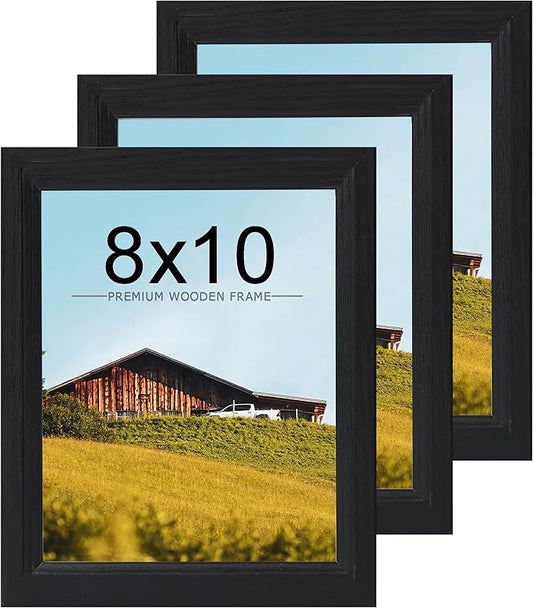 KTKDE 8x10 Picture Frame Set of 3, Wooden frames black, Vertical & Horizontal Wall Hanging for Wall or Tapletop Display,St...