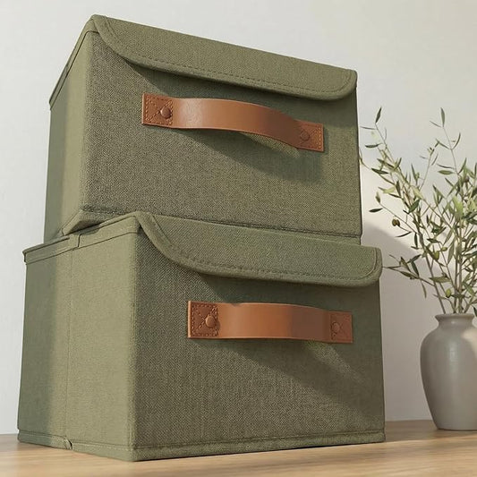 Decorative Linen Storage Boxes with Lids - Spacious Set of 2 Organizer Bins for Your Home Decor - The Perfect Small Contai...