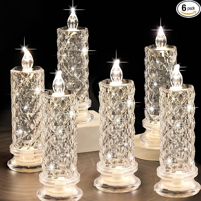 SupBri Rose Shadow LED Flameless Candles, 6PCS Romantic Battery Operated Candles Led Pillar Candles for Valentines Anniver...