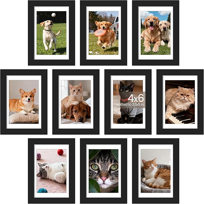 upsimples 4x6 Picture Frame Set of 10, Display Pictures 3.5x5 with Mat or 4x6 Without, Multi Photo Frames Collage for Wall...