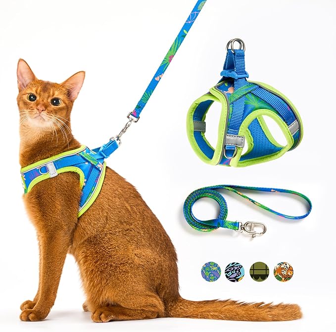 Cat Harness and Leash Set, Step-in Escape Proof Adjustable Vest Harness for Small Medium Large Cats, Lightweight Soft Brea...
