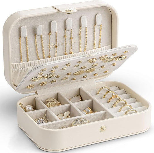 VLANDO Travel Jewelry Case for Women Girls, Gifts for Mother, PU Leather Small Jewelry Box for Rings, Necklaces, Bracelet...