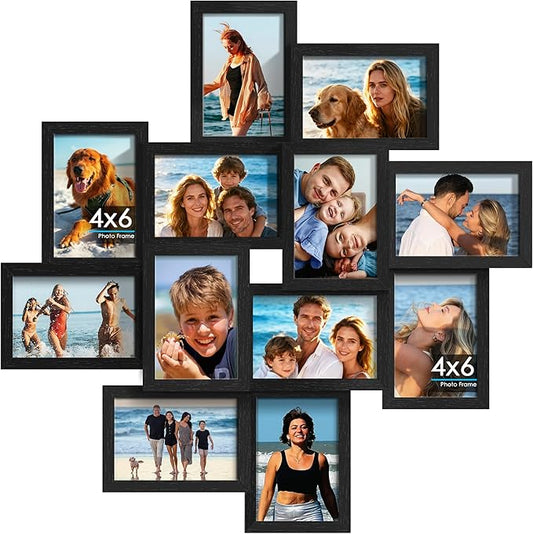 DUENPY 4x6 Collage Picture Frames, 12-Pack Solid Wood Photo Frame, Picture Frames Collage Wall Decor, Set with Glass Fron...
