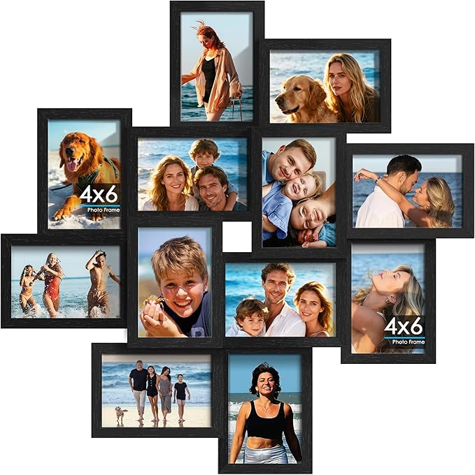 DUENPY 4x6 Collage Picture Frames, 12-Pack Solid Wood Photo Frame, Picture Frames Collage Wall Decor, Set with Glass Fron...