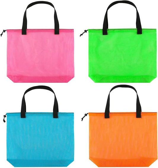 hsmyank Reusable 4Pack Colorful Mesh Beach Tote Bags,Mesh Shopping Bag With Drawstring For Travel,Toys,Gift Or Laundry … …