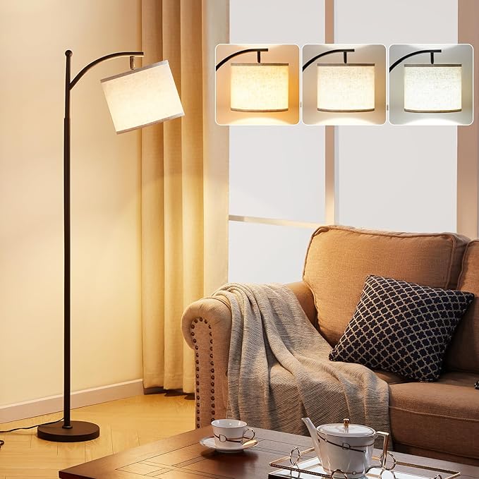 Ambimall Tall Floor Lamps with 3 Color Temperatures Bulb & Adjustable Linen Shade, for Living Room, Bedroom, Office, Class...