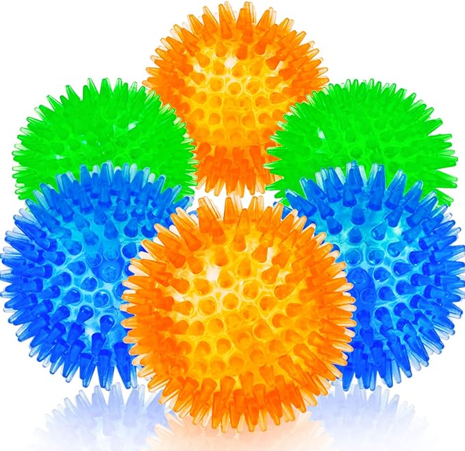 SHARLOVY Squeaky Balls for Pet Small Puppy, 6 Pack TPR Fetch Spike Balls for Dogs, Rubber 6 Pack Bright Colors Chew Teethi...