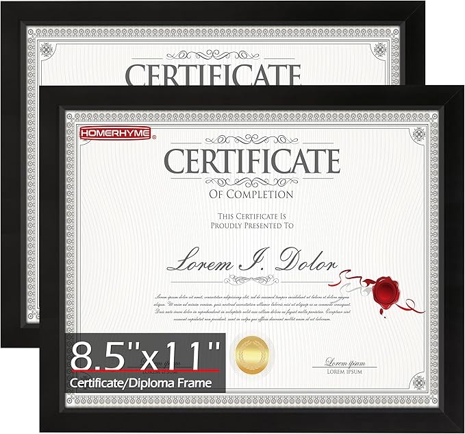 HOMERHYME Diploma Frame, 8.5 by 11 Black Picture Frames, Certificate Frame with Clear Plexiglass, 8.5 x 11 Photo Graduatio...