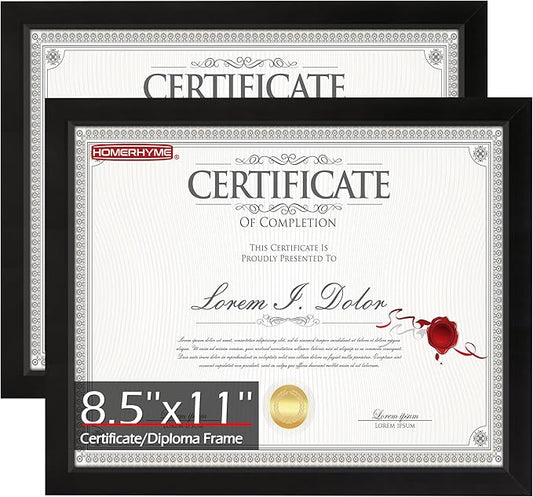 HOMERHYME Diploma Frame, 8.5 by 11 Black Picture Frames, Certificate Frame with Clear Plexiglass, 8.5 x 11 Photo Graduatio...