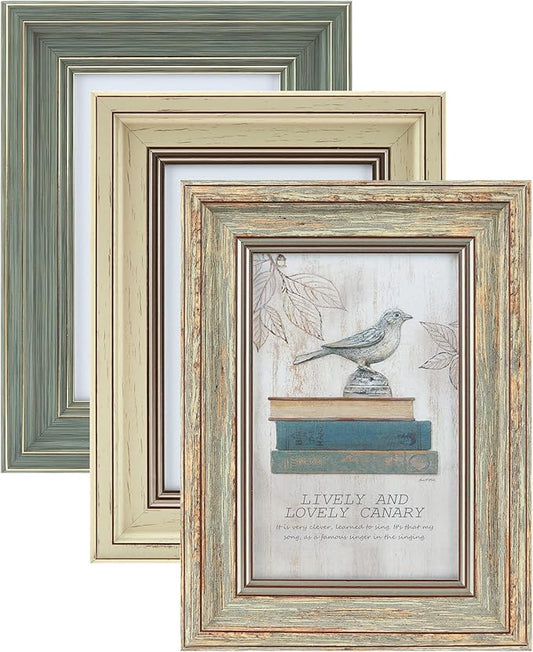 XUANLUO 3 Pack 4x6 Inch Picture Frames Farmhouse Rustic Vintage Distressed Wood Grain Photo Frame with HD plastic cover fo...