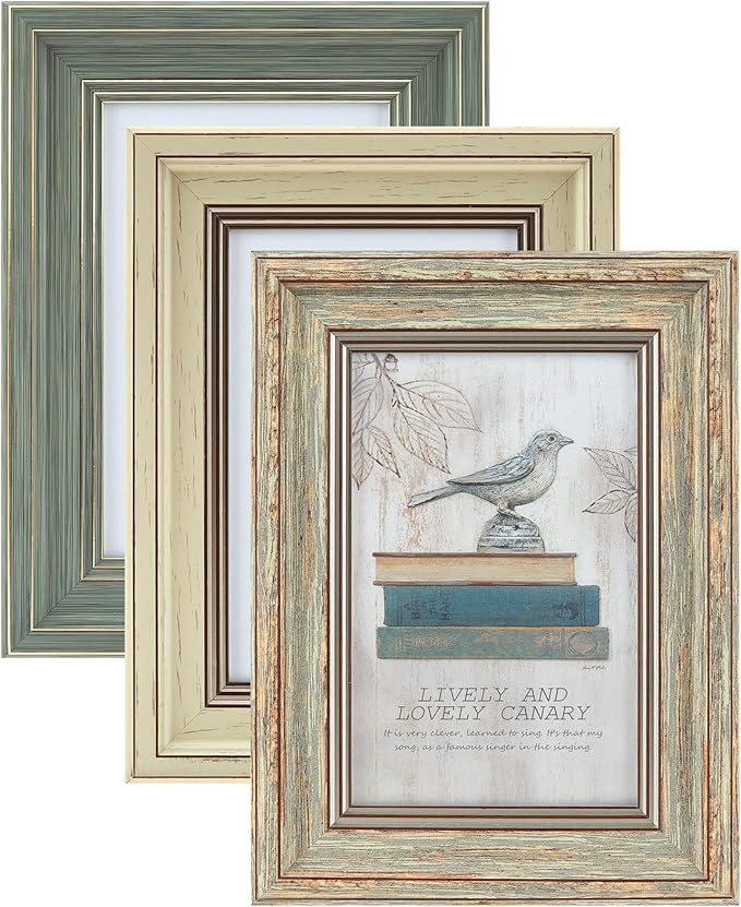 XUANLUO 3 Pack 4x6 Inch Picture Frames Farmhouse Rustic Vintage Distressed Wood Grain Photo Frame with HD plastic cover fo...