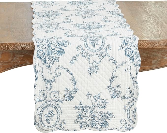Quilted Toile Floral Table Runner
