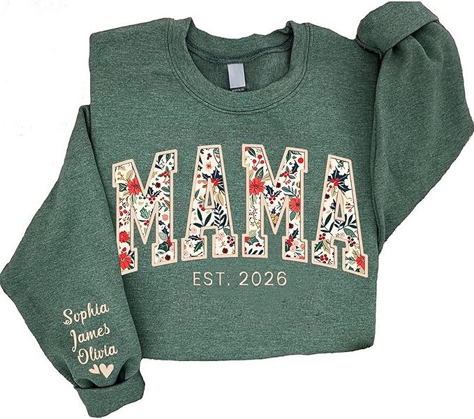 Custom Embroidered Grandma Floral Shirt with Names on Sleeve, Personalized Grandma Gift, Floral Grandma Crewneck Sweatshirt
