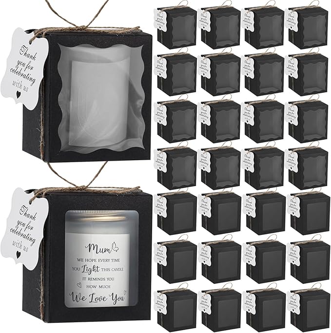 ReliThick 50 Set Candle Gift Box Transparent Gift Packaging for 4-10 oz Candles 50 Paper Thank You Tag for Wedding Birthda...