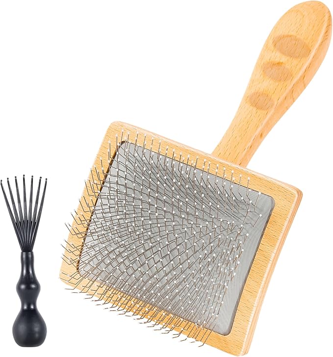 GROOMAGE Large Slicker Brush for Dogs & Cats, Professional Dog Grooming Brushes for Poodles & Doodles, Long Pins Natural B...