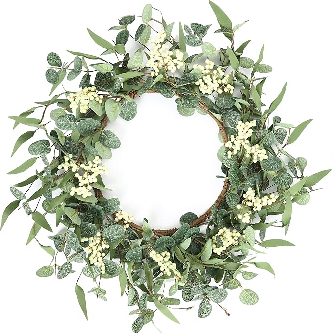 Pinkpum 20'' Eucalyptus Wreath for Front Door, Porch, Window - Green Decor for Home, Farmhouse - Spring, Summer, Fall, All...