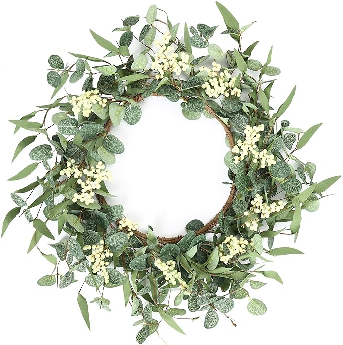 Pinkpum 20'' Eucalyptus Wreath for Front Door, Porch, Window - Green Decor for Home, Farmhouse - Spring, Summer, Fall, All...