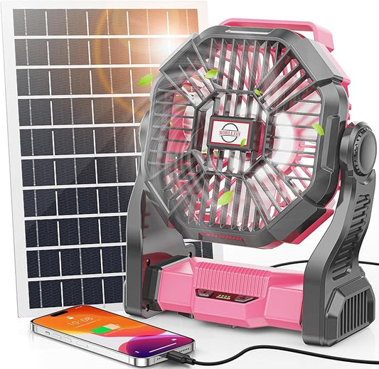30000mAh Solar Fan with LED Lantern, 10W Solar Panel Rechargeable Battery Powered Camping Fan for Outside, 9 Inch Portable...