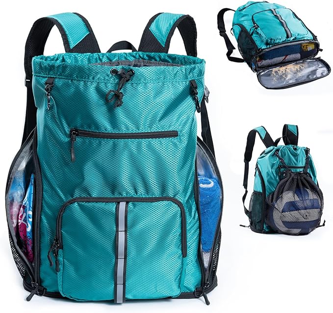 VIGEGARI Large Beach Backpack Waterproof Sandproof - Customized Oversized Drawstring Pool Bag with Shoe Compartment for To...