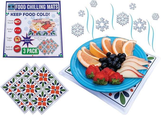 Cold Mats for Keeping Food Cold - 3 Pack! - 9x9 Inch Decorative Cool Mats from Johnny World - Chilled Serve Trays for Chee...