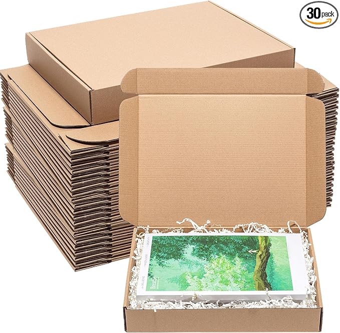 Wowxyz Shipping Boxes 12x9x2" 30 Pack - Brown Corrugated Cardboard Mailing Box for Small Business, Kraft Medium Literature...