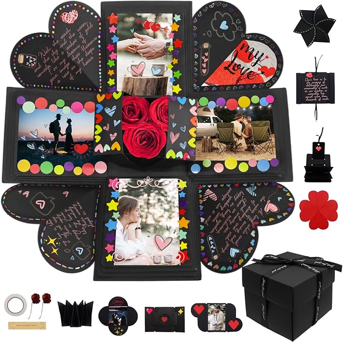 Hamiggaa Explosion Box Gifts,Surprise Creative DIY Photo,Exploding Love Box,Love Memory Photo Box with 4 Faces for Anniver...