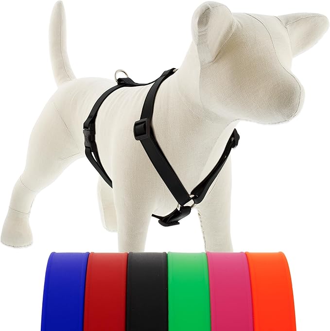 LupinePet Waterproof Splash Adjustable Dog Harness, Jet Black, 3/4-inch Wide, Girth adjusts 14-24", Made with BioThane